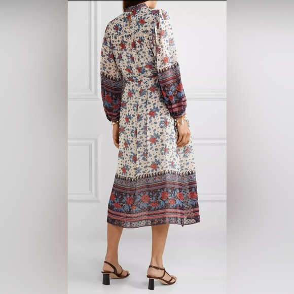 Ulla Johnson Prisma Floral Silk Blend Chiffon Midi Dress Red Cream Sz 4 - Picture 7 of 16
